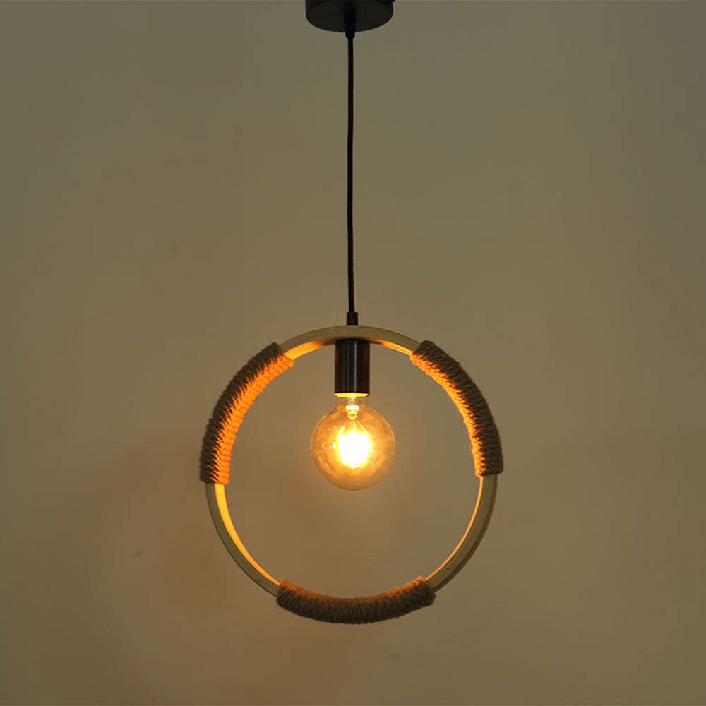 Suspension corde de chanvre anneau rond lampe suspendue bambou