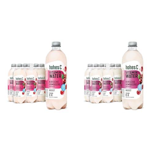 hohes C Vitamin Water Boost Kirsche & Himbeere (6 x 750ml), mehr Energie mit Multivitamin-Komplex: Vitamin C, B6, B12, B3, B5 & B7, nur 6kcal/100ml, ohne Zuckerzusatz & Süßungsmittel, vegan