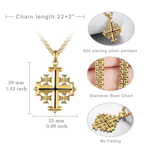 Jerusalem Cross Necklace 925 Sterling Silver Gold Jerusalem Cross Pendant Christian Jewelry Gifts for Men Women4