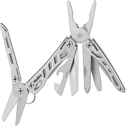 10 tools — including actual needlenose pliers and scissors — folded into a keychain-sized package made of legit corrosion-resistant steel.
