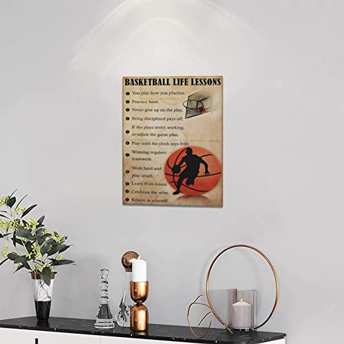 Basketball Life Lessons Wall Art Basketball Pictures Canvas Wall Decor Gifts For Basketball Player Boy Man Motivational Sports Painting Print Artwork Framed For Classroom Boy Room Gym 12"X16" #TOP1