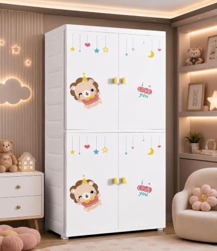 Image of HIWARE Premium Modular Wardrobe for Bedroom, Kids Room and Home | Spacious Clothes Storage Cabinet with Drawers and Shelves | Modern Stylish Design, Heavy Duty, Multipurpose Organizer -Lion