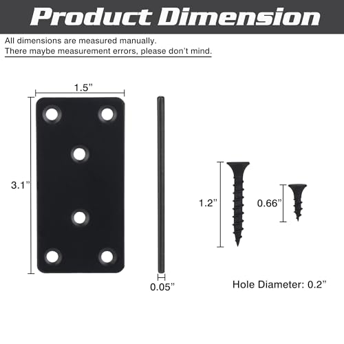 Mending Plate, Metal Steel Flat Straight Brace Bracket, Black Double-Wide Joining Plate for Wood Furniture Fastening & Fixing with 2 Sets of Screws of Different Lengths(40x80mm, 6 Pack) by EVCUHASL - Used condition - Image 2