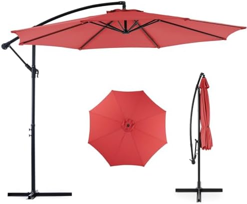OLIXIS 10FT Offset Patio Umbrella, Cantilever Table Umbrellas, Outdoor Sun Shade with Easy Tilt Adjustment, 8 Ribs, UV Protection for Backyard, Lawn, Garden and Pool, Red