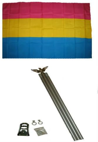 Moon 3x5 Gay Pride Pansexual Rainbow Flag w 6 Ft Aluminum Flagpole Kit - Bright Color UV Resistant - Prime Outside Garden Cave Home Decor