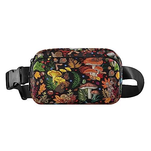JHKKU Women Men Fanny Packs Mushroom Snail Butterflies Hiking Waist Pack