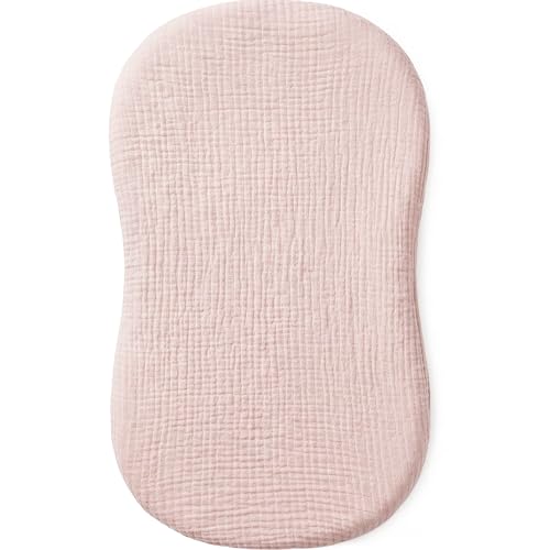 Image of Muslin Bassinet Sheet Compatible with Halo BassiNest Swivel Sleeper - 100% Cotton Hourglass & Peanut Shape Mattress Pad Cover (30 inchx18 inch), Breathable & Soft, Boho (1 Pack Pink)