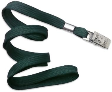 100 Forest Green Flat Non-Breakaway Lanyards With Steel Bulldog Clip by Specialsit ID by Brady People ID