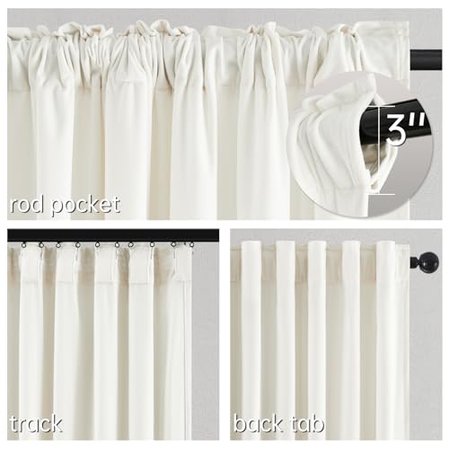 Custom Blackout Velvet Curtains, 102 Long, Beige Cream Soundproof Drapes for Living Room and Bedroom (2 Panels)