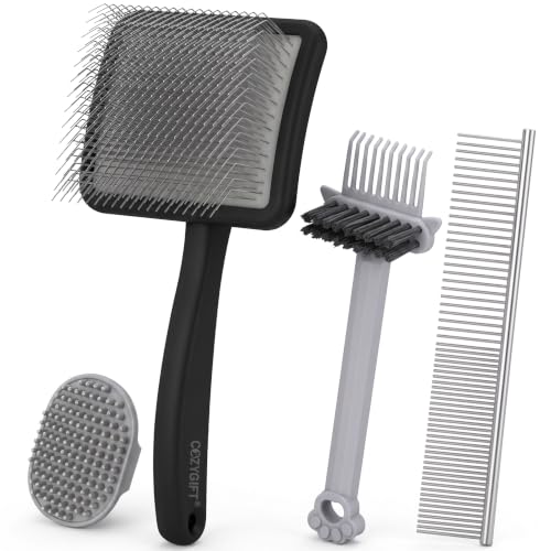 Image of Slicker Brush for Dogs, Professional Dog Grooming Brush Kit 4PCS | Doodles Brush for Goldendoodles Poodles, Long Pin Haired Brush, Easy to Daily Detangling to Prevent Matting