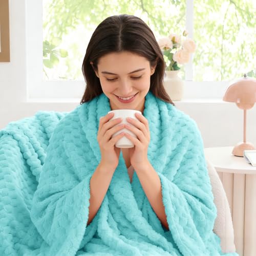 Image of BEDELITE Aqua Throw Blanket for Couch, Soft Cozy Gifts for Women, 50 * 60 | 3D Jacquard Decorative Fleece Blanket, Super Soft Plush Throw, Cute Birthday Gift for Women & Men, Suitable for All Seasons