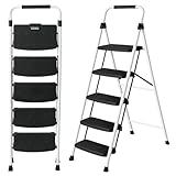 UZIRO Escalera Plegable 5 Peldaños de Acero y Aluminio, Oficina y Bricolaje