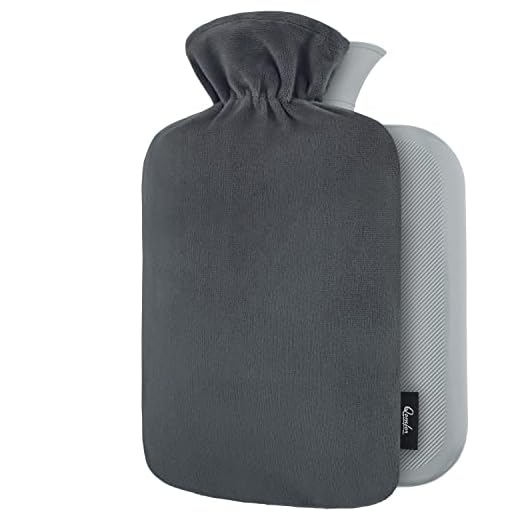 Bolsa de Agua Caliente con Funda - Funda de Vellón Premium Suave - 1.8L Gran Capacidad - Bolsa Agua Caliente para el alivio del dolor de espalda, cuello, hombros y para noches acogedoras - Gris Oscuro