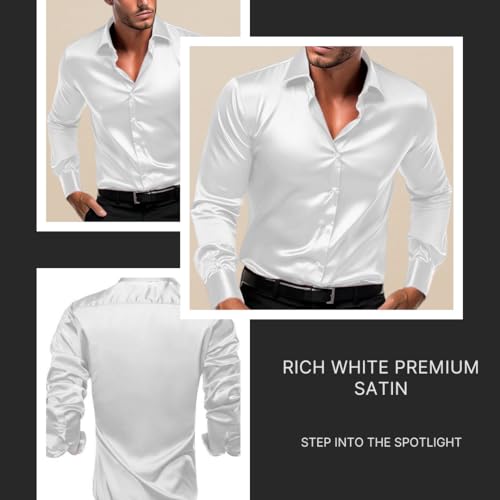 Image of IndoPrimo Men's Satin Shirt with Spread Collar Neck Line Solid Pattern Full Sleeves Regular Fit Western Style and Standard Length