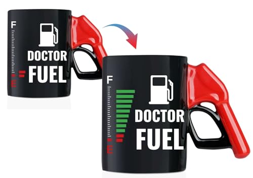 Doctor Gifts, Heat Sensitive Magic Coffee Mug with Fueling Nozzle Handle, 13.5oz/400ml Funny Ceramic Mug for Doctor, Med School Student on Birthday & Christmas
