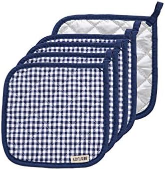 5 PCS Pot Holders for Kitchen, Cotton Potholers with Great Heat Resistance, Hot Pads, Trivets for Cooking and Baking Blue