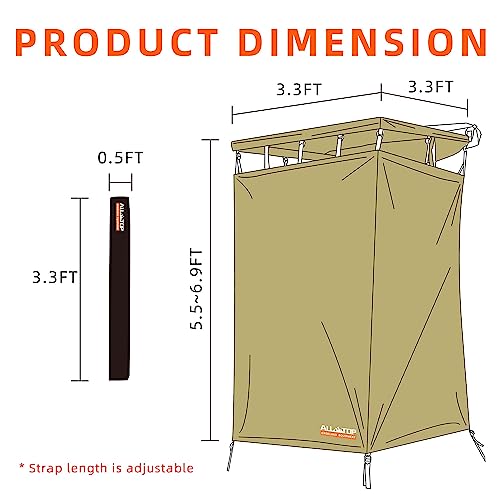 ALL-TOP Vehicle Awning Shower Room with Foldable Floor Mat, 3.3ft x 3.3ft, Privacy Shelter Restroom with LED Light, Waterproof Carside Shower Tent Overland