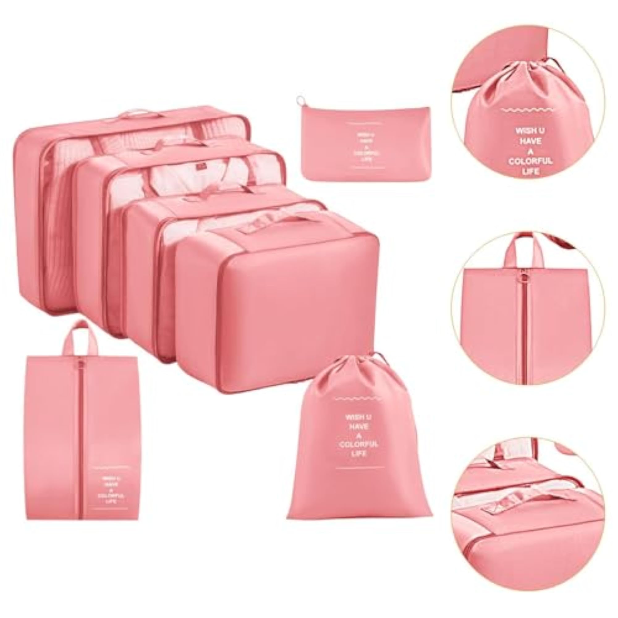 7pc Pink Packing Cubes Set for Organising Luggage