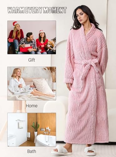 Image of Artfasion Womens Long Fleece Robe - Warm Soft Floor Length Flannel Bathrobes for Winter Thicker Long House Coat with Pockets