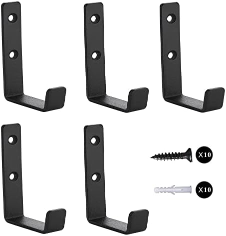 MANMILAI 5 Pcs Towel Hooks Heavy Duty Black Wall Hooks Extra Thick Pure Metal with Screws Hole Installation Never Falling Hook Coat Key Robe Hanger (Sand Surface Big Black Hooks)