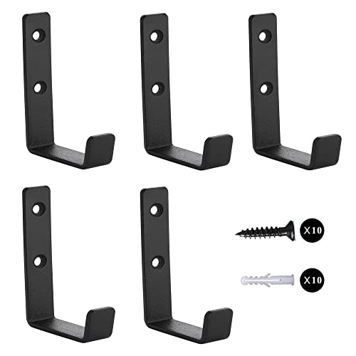 Manmilai 5 Pcs Towel Hooks Heavy Duty Black Wall Hooks Extra Thick Pure Metal With Screws Hole Installation Never Falling Hook Coat Key Robe Hanger (Sand Surface Big Black Hooks) #TOP7