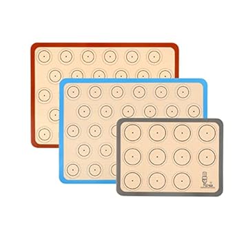 Super Kitchen Set da 3 Tappetini da forno in silicone Antiaderente, Foglio da Forno per Macaron Biscotti Pane - Carta da Forno Riutilizzabile, Stuoia Pasticceria, Resistente al Calore, Senza BPA
