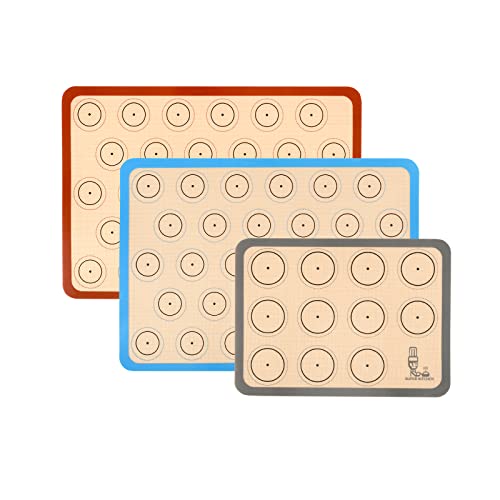 SUPER KITCHEN Tapis de Cuisson,Tapis de Four en Silicone pour Le Biscuit et Macaron -Trois pièces/Ensemble Doublures de plateux de Four Anti-adhésif pour Le...