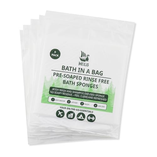 Meilis Bath in a Bag Lot de 5 éponges de bain pré-savonneuses sans rinçage 25 pièces