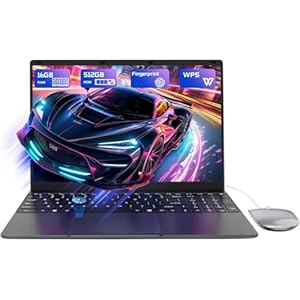 PINSTONE 15,6&Prime; Ordinateur Portable 16Go RAM 512Go SSD, PC Portable Celeron N5095 CPU, Ouverture à 180° du Portable, Laptop Computer avec écran FHD 1080P, WiFi5, Bluetooth4.2, USB3.0, Webcam, Touch ID
