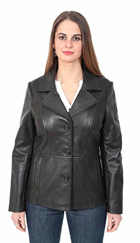 Blazer en cuir véritable noir coupe ajustée haut de gamme modèle Judy