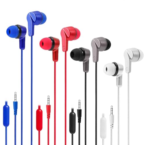 UrbanX Set of 4 R2 Wired in-Ear Headphones with Mic for LG V20 with Tangle-Free Cord, Noise Isolating Earphones, Deep Bass, in-Ear Bud Silicone Tips