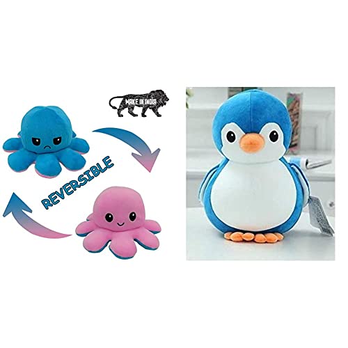 Image of Babique Octopus Sitting Plush Soft Toy Cute Kids Animal Home Decor Boys /Girls (17 cm) + Penguin Teddy Bear Plush Soft Toy Cute Kids Birthday Animal Baby Boys /Girls (28 cm, Blue) - (Set of 2 Toys)