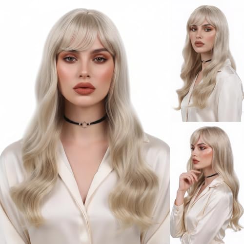Perruque blonde 613 avec frange pour femme cheveux longs synthétiques
