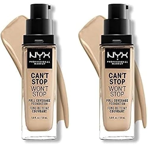 NYX PROFESSIONAL MAKEUP Can't Stop Won't Stop Foundation, 24h Full Coverage Matte Finish - Nude (Pack of 2)