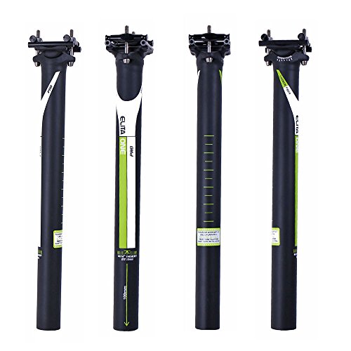 ELITA ONE - Tija de sillín de Fibra de Carbono Ultraligera 130g Offset 0°/7° MTB/Carretera Bike Carbono sillín Tijas Tubo 27/31,6 × 350/400mm UD Mate Verde Logo (Ø31.6×350mm, Straight 0°)