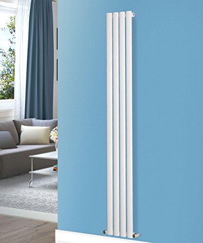NRG Designer 1800x236mm Tall Vertical Single Panel Oval Column Bathroom Central Heating Radiator White