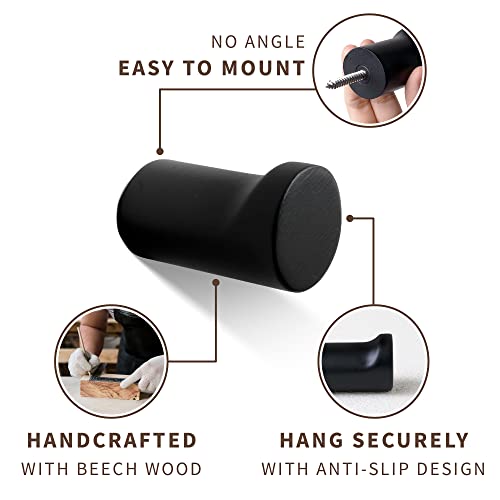 Naumoo Wooden Black Wall Hooks - Pack Of 4 - Wall Mounted Decorative Hook - Modern Wood Pegs For Hanging Hat, Coat, Towel - Purse And Backpack Hanger For Entryway #TOP2