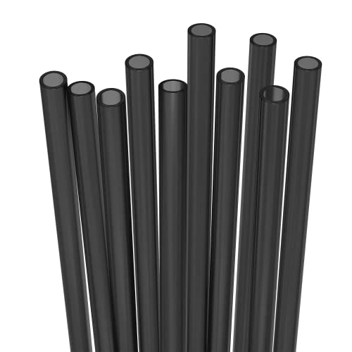 Fiesta First 10 Long Reusable Hard Black Plastic Drinking Straws, Medium Width + Sturdy Cleaning Brush - for Tumblers, Mason Jars, Smoothies and Milkshakes - Dishwasher Safe BPA Free