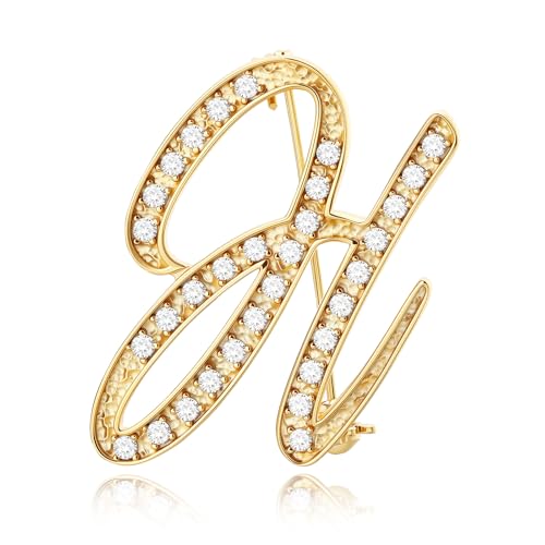 Image of Cicy Bell A-Z Initial 26 Letter Brooch Pins 18k Gold Plated Cubic Zirconia Breastpin Name Personalized Gifts for Women Men