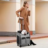 PETCUTE Katzenrucksack Hunderucksack mit Trolley 2 in 1 bis 11 kg,Faltbarer Hundetrolley mit 4 Rädern,Herausnehmbarer Matte,Multifunktionaler,Atmungsaktive Haustier-Reisetrage für Katzen und Welpen