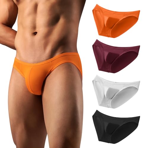 Hgn Mens Viscose Underwear Briefs Ultra Comfort Lightweight Sexy Bikini Briefs 4Pack Orange