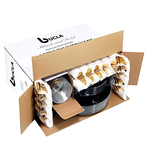 Bucla 30Guests New Year Plates - Black And Gold Plastic Plates With Disposable Prewrapped Silverware Bulk And Gold Cups- Marble Design Disposable Plastic Dinnerware-Ideal For Weddings And Parties #TOP5