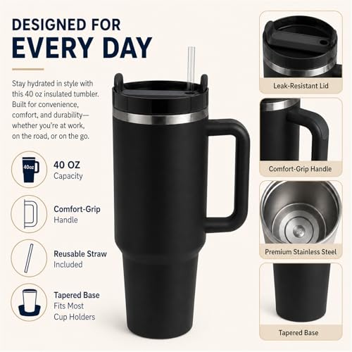 Image of Pandance 4 Pack 40 oz Tumbler with Handle and Straw Bulk, Black