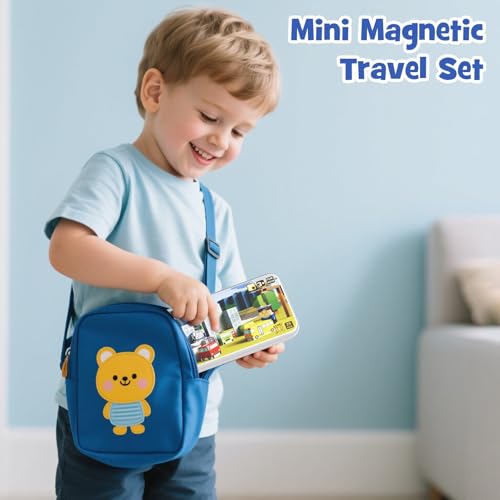 Image of City Traffic Magnetic Blocks Set, 35PCS STEM Toys for Kids Ages 3-8, Travel Building Toys with Carrying Case, Child-Safe with Fully Encased Magnets, Car /Airplane Toddler Toy Birthday