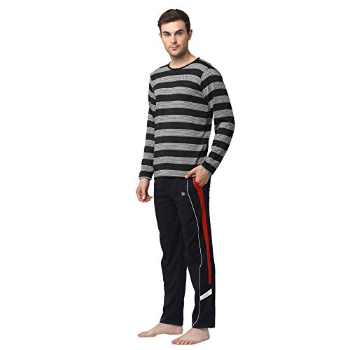 Image of Mack Jonney Men Cotton Blend Relaxed Night Suit Co-Ord Set with Round Neck Full Sleeve T-Shirt and Track Pant-Vj-Mns-Ttp-Group27