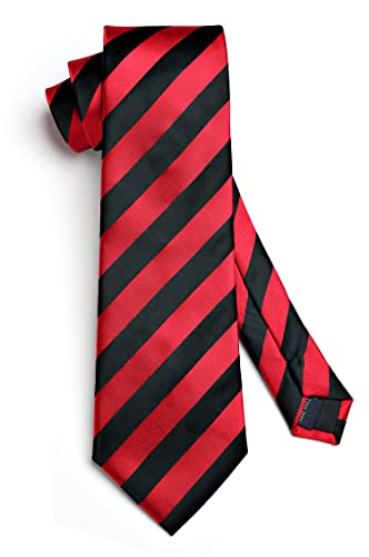 Image of HISDERN Mens Tie Striped Ties and Handkerchief Set Business Formal Woven Pocket Square Wedding College Stripe Necktie