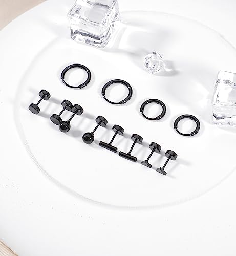 Staligue 6 Pairs Titanium Earrings for Women Men G23 Pure Titanium Earrings for Sensitive Ears Ball Dot Triangle 20G hypoallergenic Titanium Earrings Sets for Multiple Piercing Nap Flat Back Earrings Set4