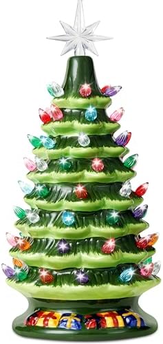 Joiedomi 15" Tabletop Prelit Ceramic Christmas Tree with 70 Multi...
