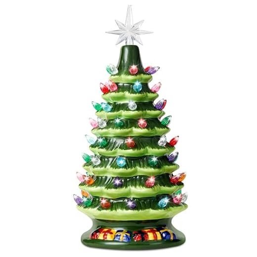 15" Tabletop Prelit Ceramic Christmas Tree with 70 Multicolor Lights, Hand-Painted Ceramic Tabletop Christmas Tree for Christmas Holiday Indoor Decorations