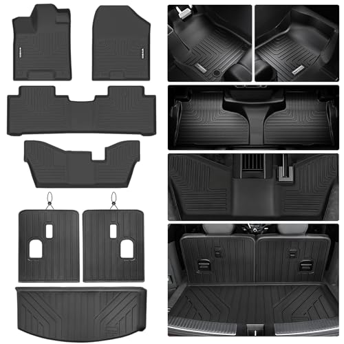 Floor Mats for Acura MDX 2014-2020 (only for 7 Seat, No Hybrid Models) with Trunk Mat & Backrest Mat TPE All Weather Protection 3 Rows Floor Liner & Cargo Liners Accessories